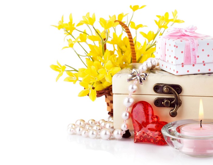 Valentine's Day gift with flowers and candle