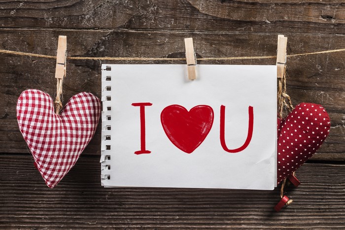 Valentine's Day hearts and "I Love You" note