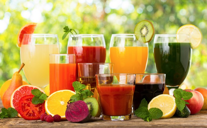 Assortment of Fresh Juices and Fruits