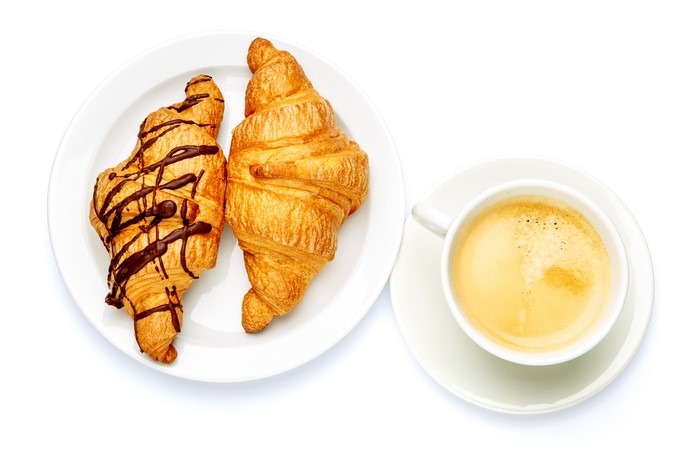 Coffee and Croissants on a White Background