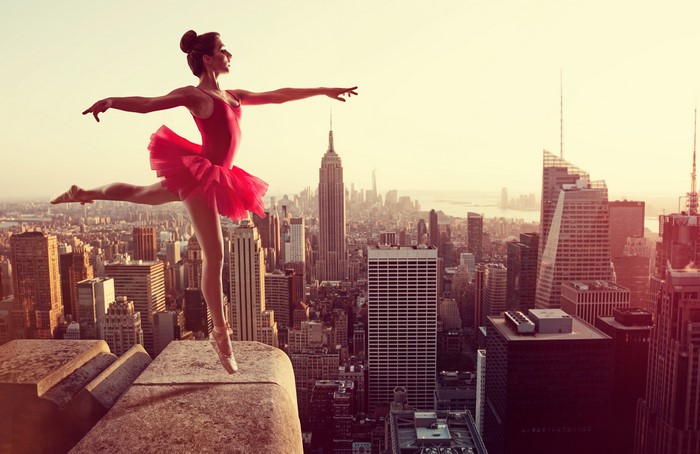 Ballerina dancing on a rooftop in New York City