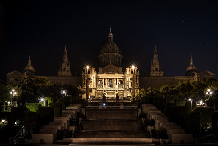 Palau Nacional at Night in Barcelona, Spain