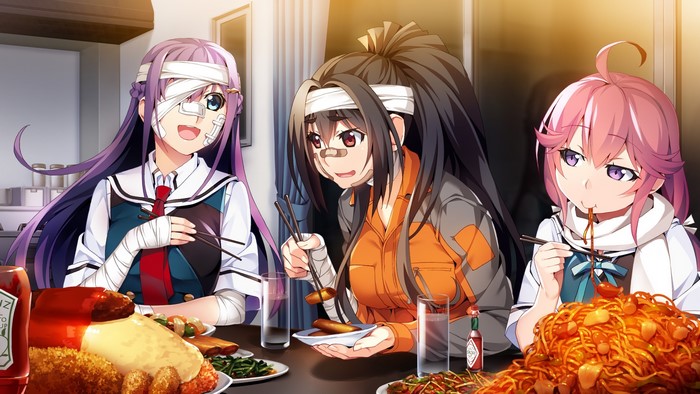 Grisaia: Phantom Trigger, Three girls eating