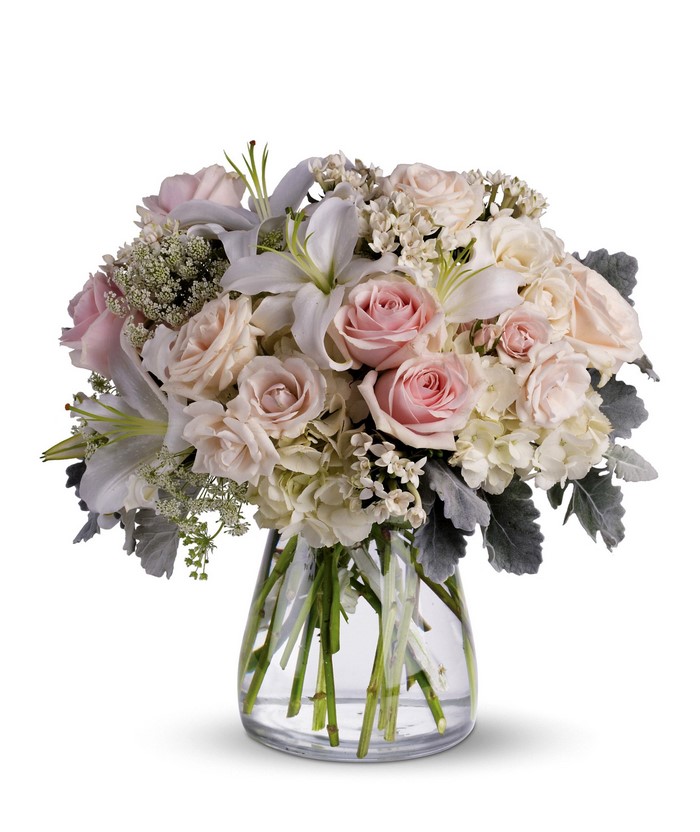 Bouquet of Roses, Lilies, and Hydrangeas in a Vase