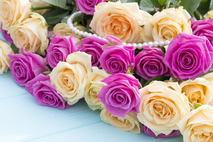 Bouquet of Pink and Cream Roses with Pearls