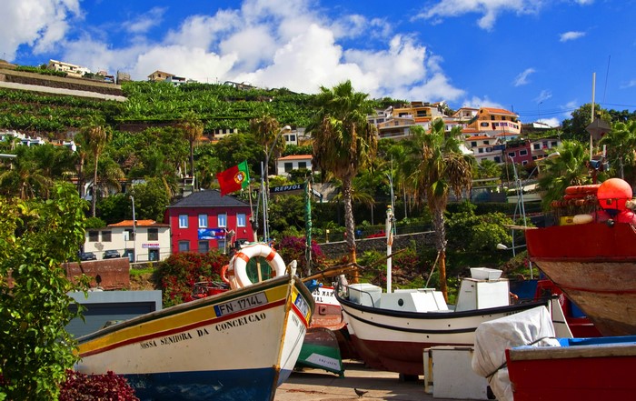 Camara de Lobos, Madeira, Portugal harbor with boats and houses