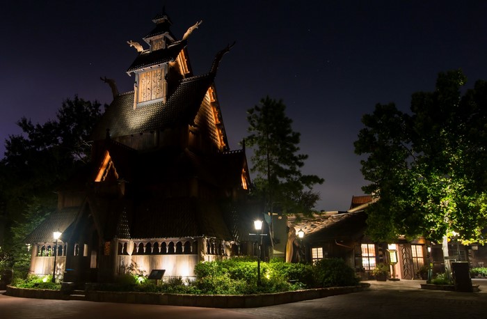 Stave Church at Night in Epcot, Orlando, Florida