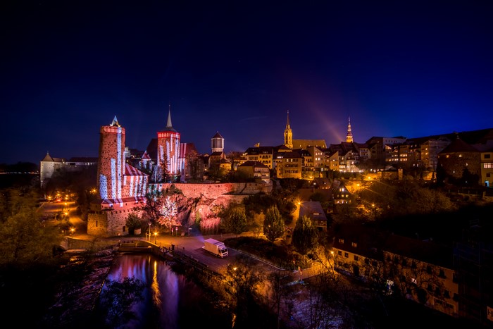 Bautzen, Germany illuminated at night