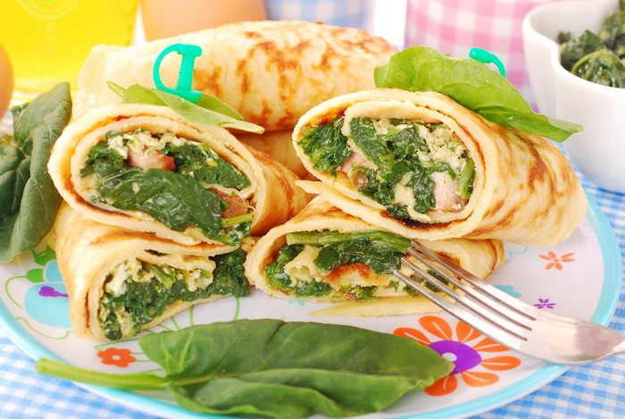 Spinach and Egg Crepes on a Plate