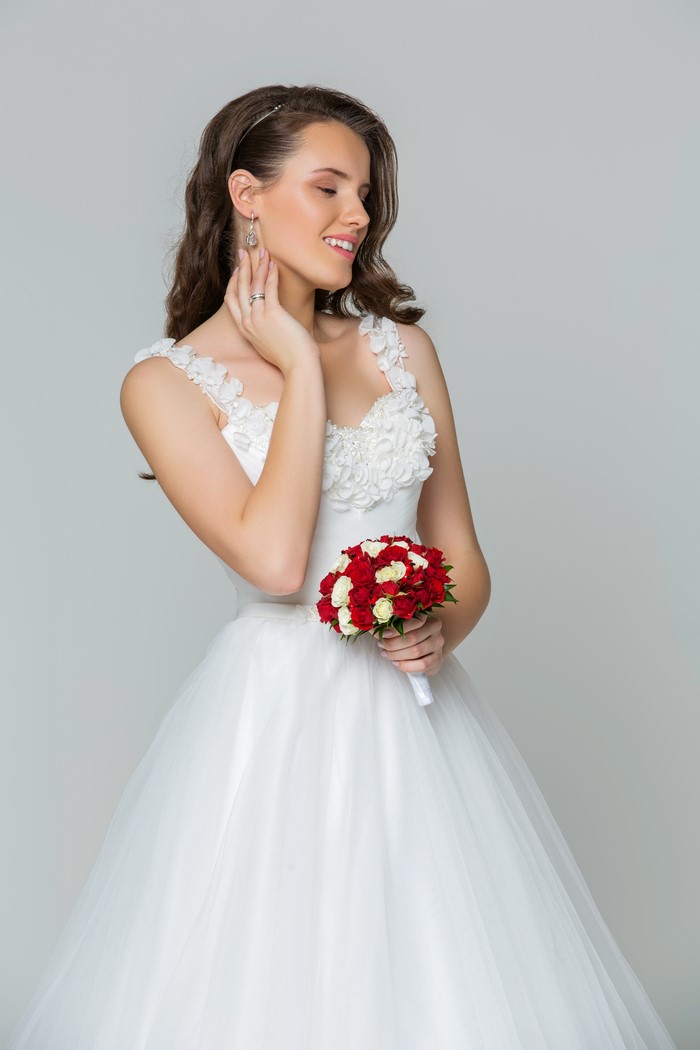 Bride with Red and White Bouquet