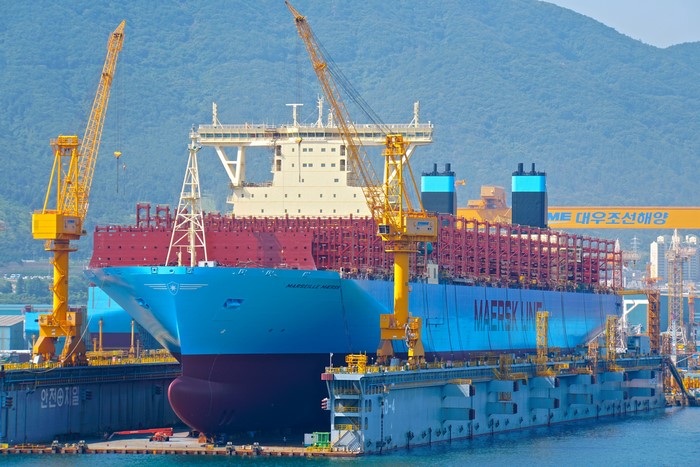 Maersk Line Container Ship Under Construction in Okpo, South Korea
