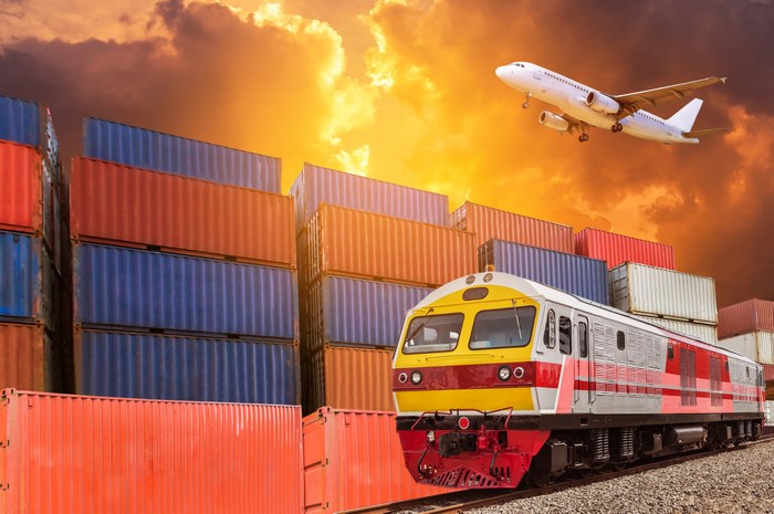 Airplane and Train with Shipping Containers