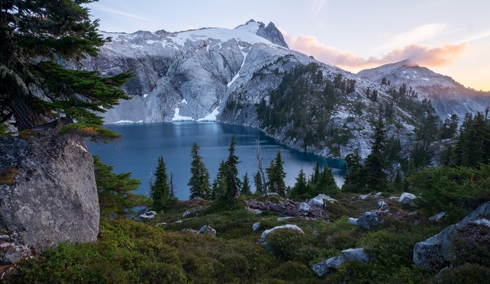 Mount Rainier National Park Cyclone Lake with Mountains and Trees