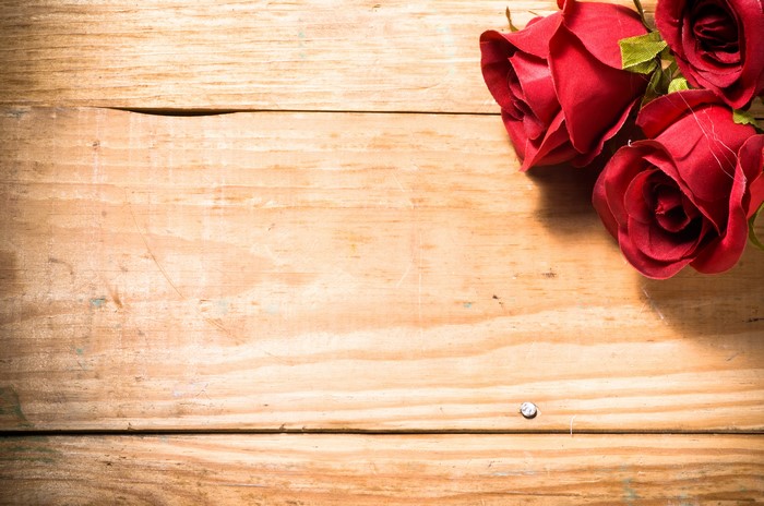 Red Roses on Wood Planks