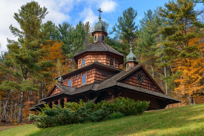 4K Old Wooden Church in Autumn Kyiv