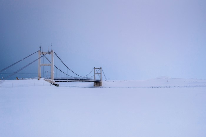 Suspension bridge in Iceland during winter