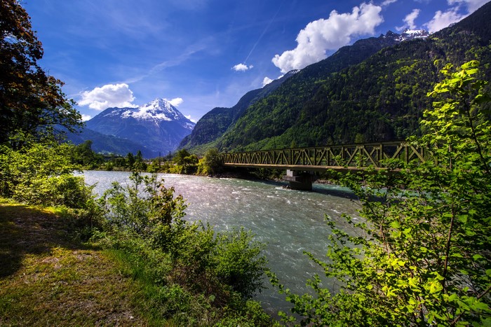 River and Bridge in Swiss Alps