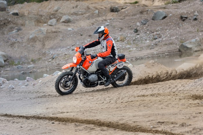 Motorcyclist on a BMW Motorrad Concept Lac Rose motorcycle