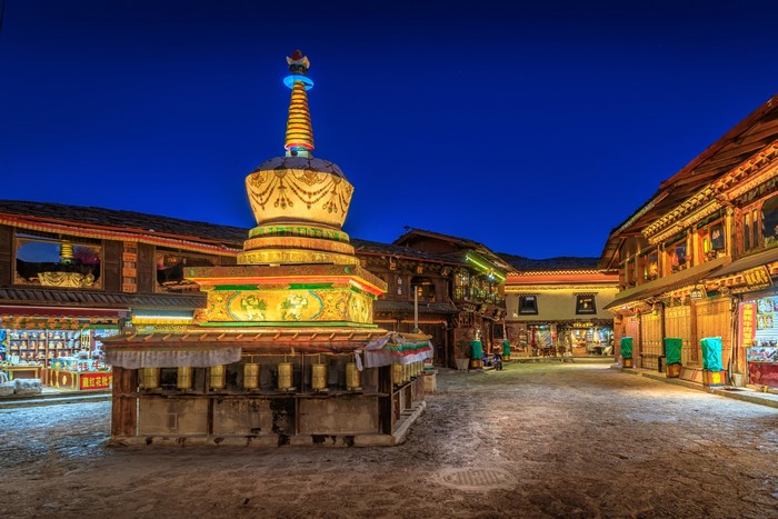 Tibetan Stupa in Shangri La at Night
