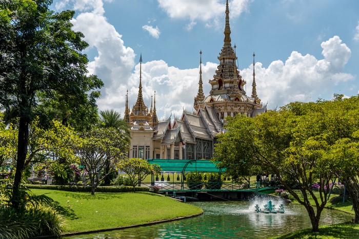 Mahawiharn Temple in Thailand with Pond and Trees