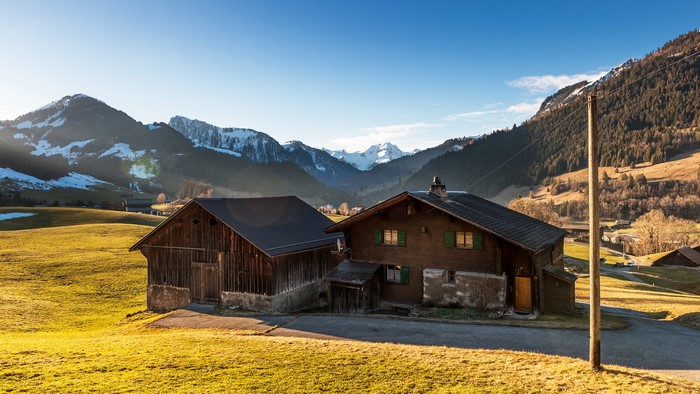 Chateau-d'Oex Switzerland Alps Mountains Houses
