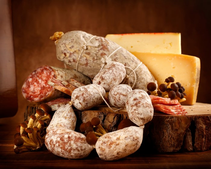 Sausage, Cheese, and Mushrooms Platter
