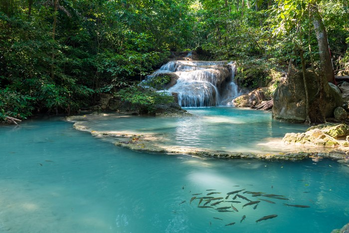 Erawan Falls Kanchanaburi Thailand Tropical Waterfall