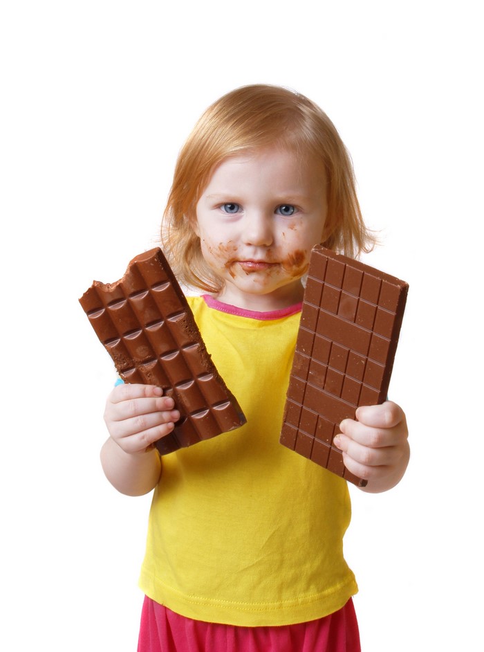 Girl with chocolate bars