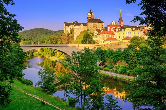 Castle Loket and River with Bridge, Czech Republic