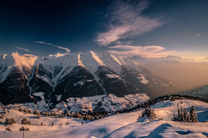 4K Winter Mountains in Fiesch, Switzerland