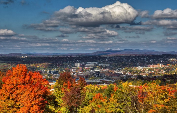 Sherbrooke, Quebec in Autumn with Mountains and Clouds