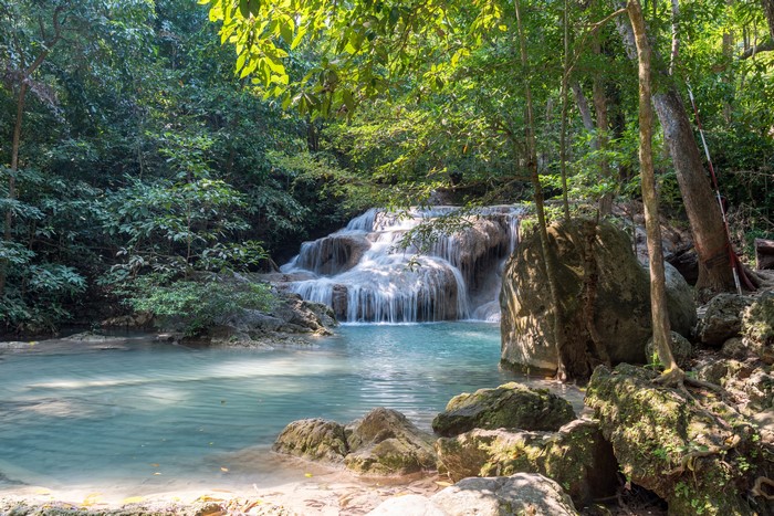 4K Erawan Falls Kanchanaburi Thailand Tropics Waterfalls
