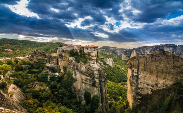 Monastery on a rocky cliff in Meteora, Greece