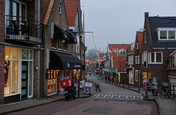Street in Volendam, Netherlands in the Evening