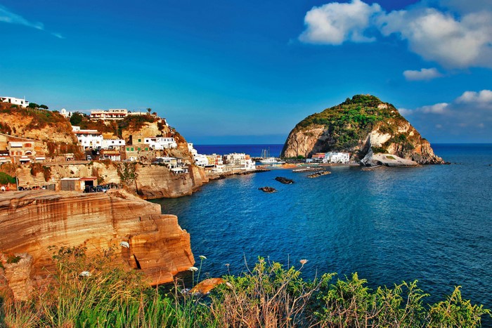 Coastal village on a rocky bay in Italy
