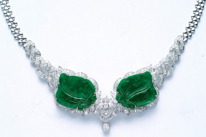 Diamond and jade butterfly necklace