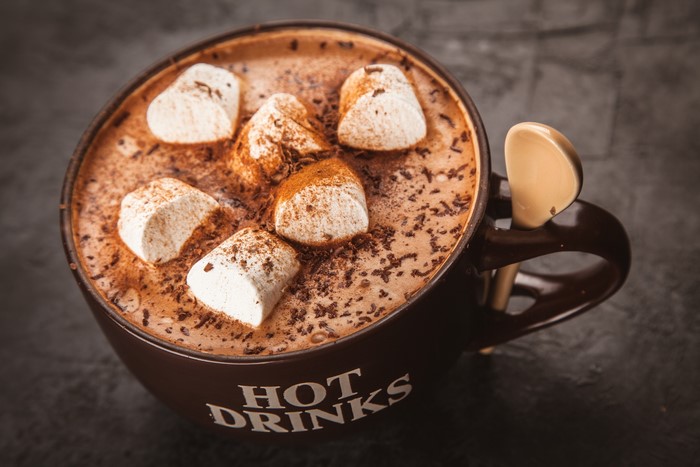 Hot chocolate with marshmallows in a mug