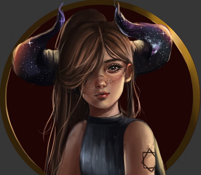 Girl with galaxy horns by Whails