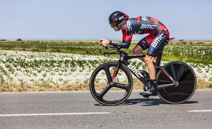 BMC Switzerland cyclist in time trial uniform