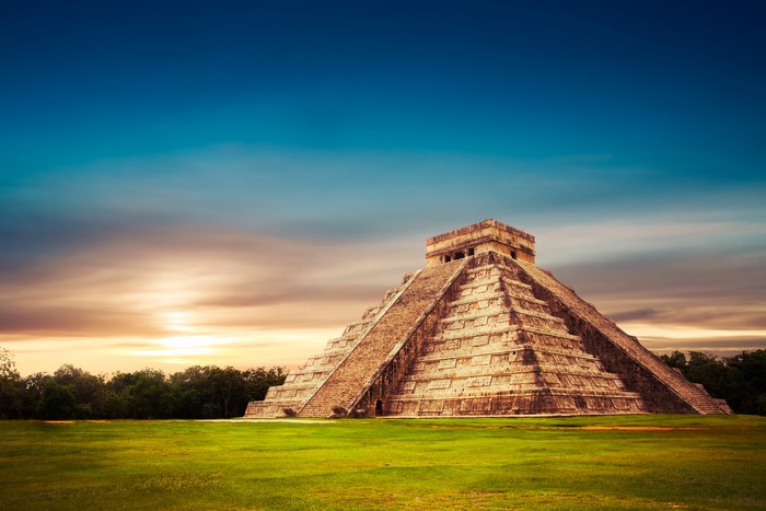 Temple of Kukulcan at sunrise, Mexico