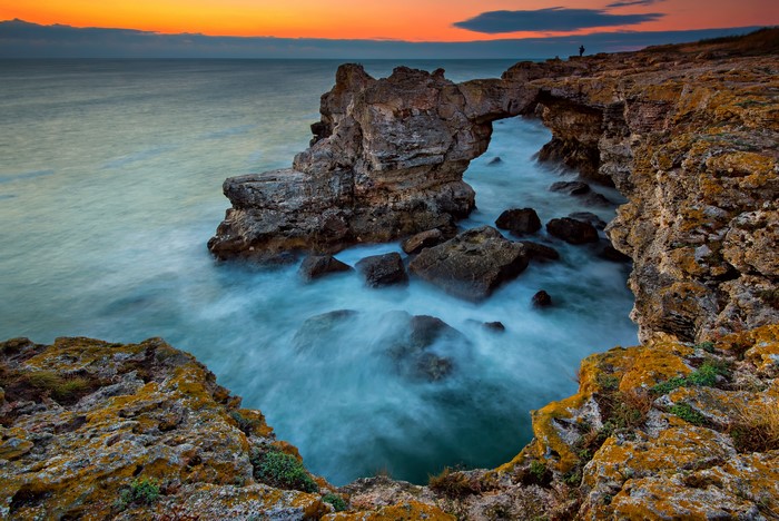 Sea arch and rocks at sunset, Tulenovo, Bulgaria