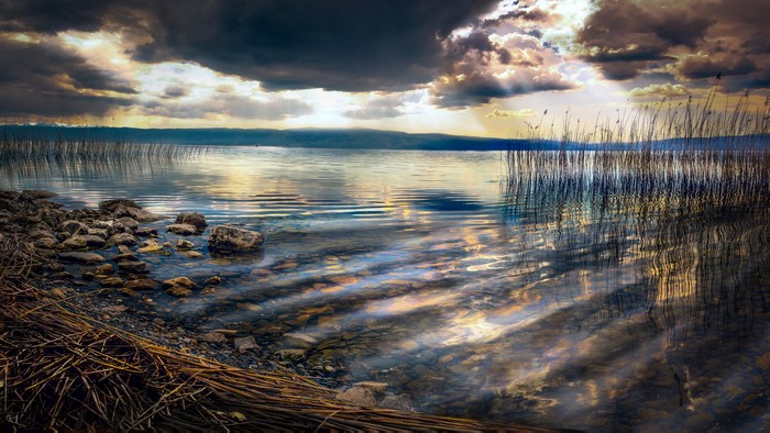 Ohrid Lake Macedonia with Stones and Clouds
