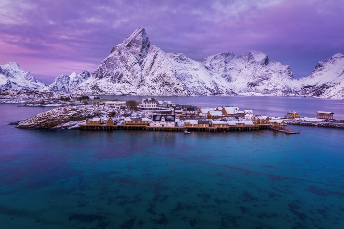 K K Norway Lofoten Mountains Houses Winter Marinas Bay Snow HD Wallpaper Rare Gallery