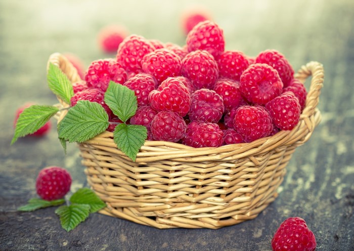 Raspberries in a wicker basket