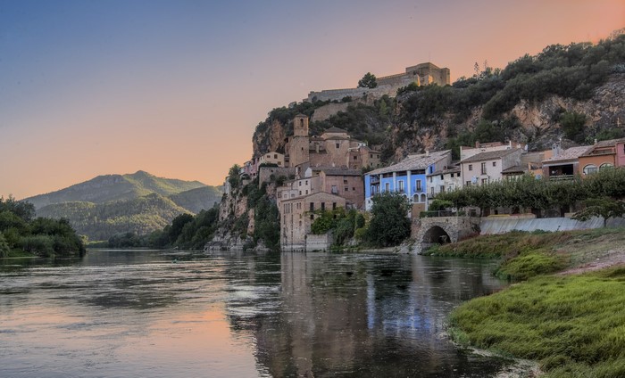 Miravet Catalonia Spain Riverfront Town and Castle