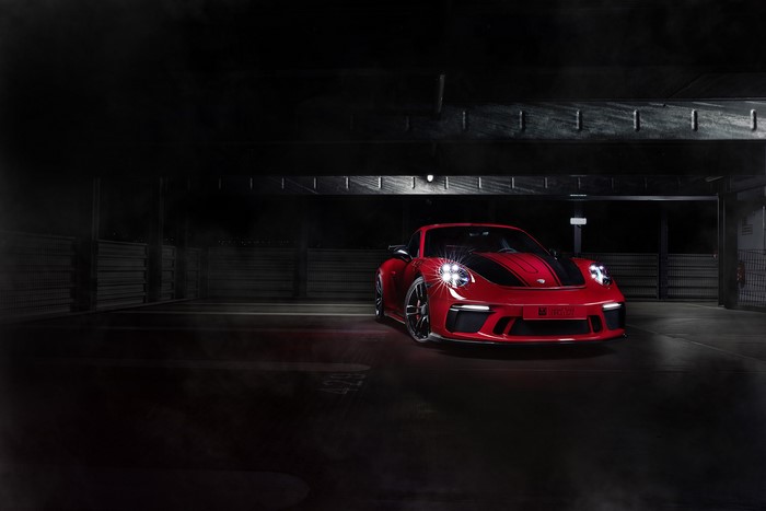 Red TechArt 911 GT3 Porsche in Parking Garage
