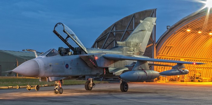 Panavia Tornado GR.4 bomber aircraft on tarmac