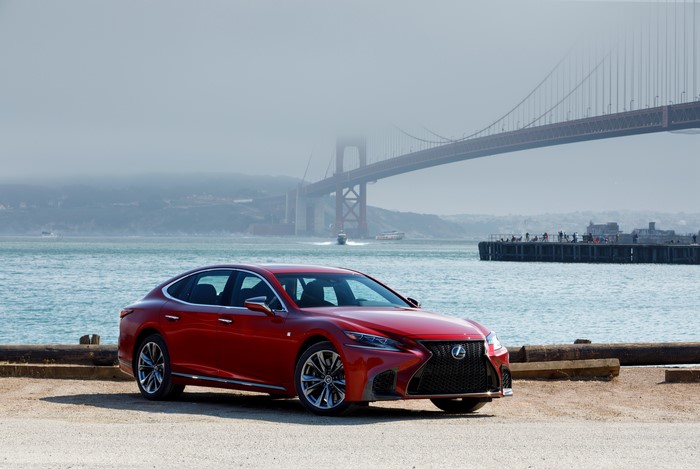 Red 2018 Lexus LS 500 AWD F SPORT near Golden Gate Bridge