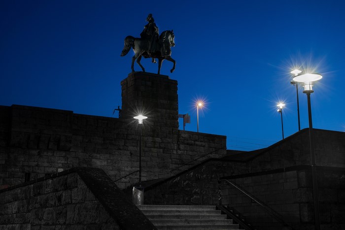 Equestrian statue of Kaiser Wilhelm I in Cologne at night