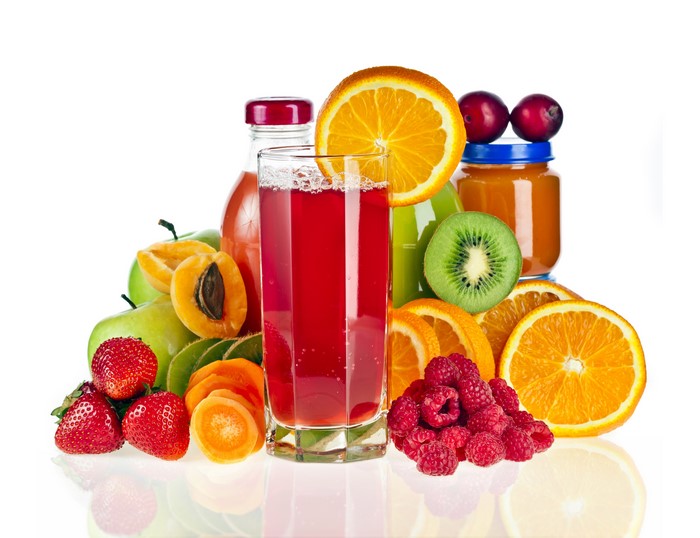 Juice and Fruits with White Background